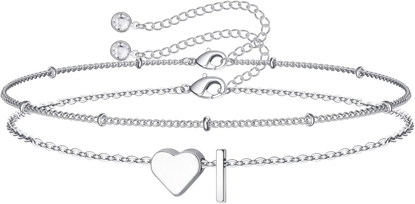 M MOOHAM Christmas Gifts for Grandkids Teens Girls -14K-Gold-Plated Heart Initial Bracelets for Women Girl Dainty Gold Bracelets Birthday Gift Stocking Stuffers for Women Teenage Girls Kids Gifts