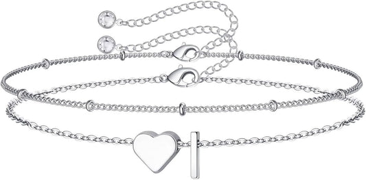 M MOOHAM Christmas Gifts for Grandkids Teens Girls -14K-Gold-Plated Heart Initial Bracelets for Women Girl Dainty Gold Bracelets Birthday Gift Stocking Stuffers for Women Teenage Girls Kids Gifts