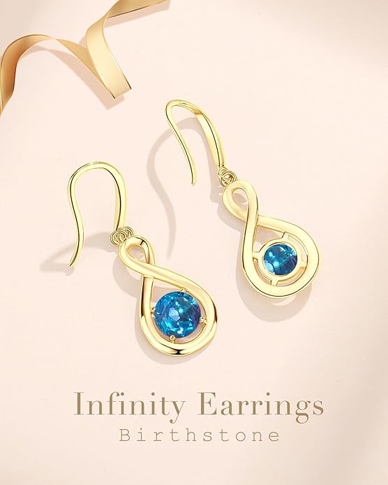 FANCIME Dangle Drop Earrings 925 Sterling Silver Dainty Infinity Round Gemstone Birthstone Jewelry Birthday Gifts for Her Women