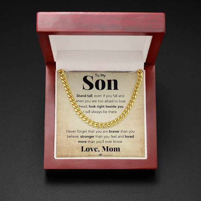 FG Family Gift Mall To My Son From Mom, Son Gifts From Mom and Dad, Mother and Son Necklace, Birthday Gift For My Son Graduation Christmas Cuban Link Chain Necklace Present
