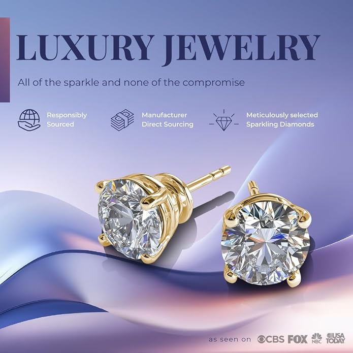 Certified 1/6-3 Ct. Tw. Lab Grown Diamond Stud Earrings for Women and Men | 14K White and Yellow Solid Gold | Premium GH Color and VS - SI Clarity Grade Diamonds