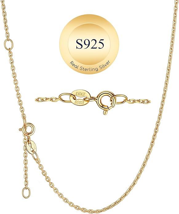 Suplight 925 Sterling Silver Necklace Chain for Women-1.1&1.5mm Chain Necklace 22k Gold Plated/Silver Necklaces for Women Thin & Sturdy-Adjustable Length-Italian Quality 16-24 Inch