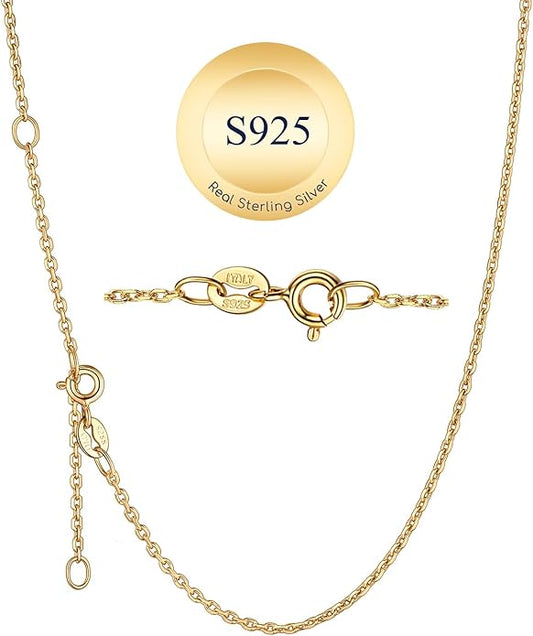Suplight 925 Sterling Silver Necklace Chain for Women-1.1&1.5mm Chain Necklace 22k Gold Plated/Silver Necklaces for Women Thin & Sturdy-Adjustable Length-Italian Quality 16-24 Inch