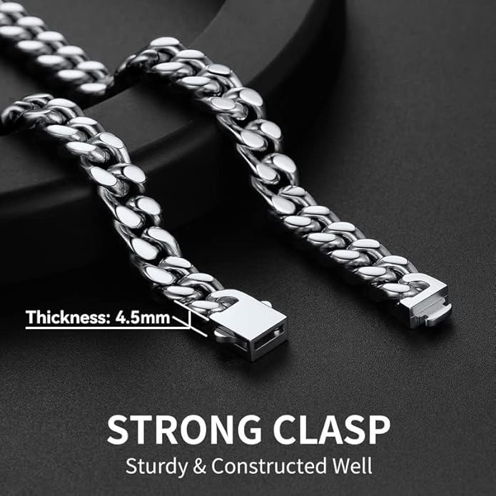 ChainsHouse Stainless Steel Mens Cuban Link Chain, Black/ 18K Gold Plated Miami Cuban Chain Necklace, 5mm/7mm/9mm/12mm/14mm Width, No Tarnish& Durable Hip Hop Mens Jewelry, 18"-30", Send Gift Box