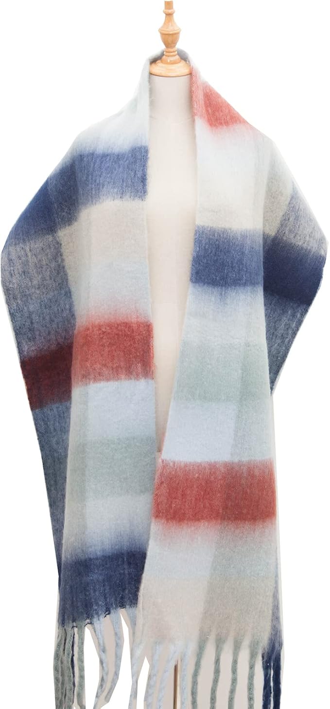 SHOHOKU Large Chunky Plaid Scarf Coloured Checked Oversized Scarf Tassel Soft Fall Winter Thick Warm Shawl Women