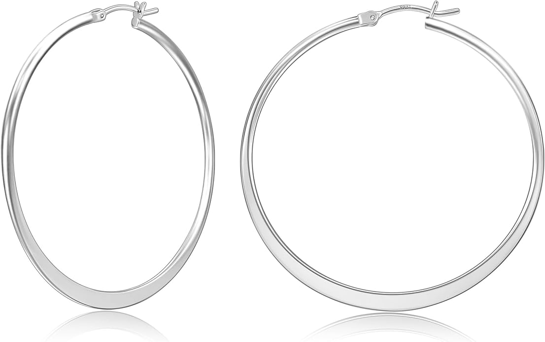 Gacimy Flattened 14K Gold Plated Hoop Earrings for Women, 14K Real Gold Plated Hoops with 925 Sterling Silver Post,Hypoallergenic Lightweight Earring