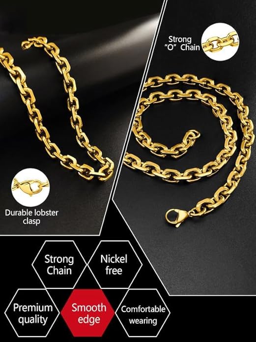 Hoyazvet Cable Chain Stainless Steel Necklace for Men Women, 3/5/8/10/13MM Width, 18K Gold Plated/Black Metal/316L Stainless Steel Sturdy Rolo Link Chain Necklace, 18-30inch Length