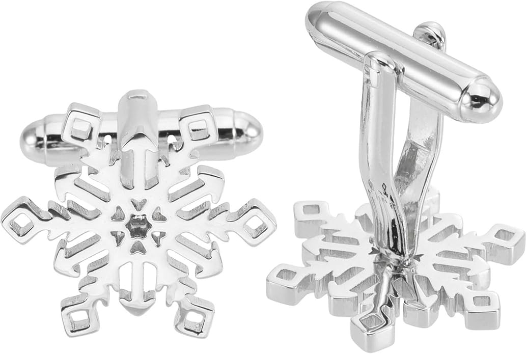 Jonwo Unique Snowflake Shape Cufflinks for Men Women In Gift Box Silver/Gold Men's Cuff Links Jewelry for Wedding Party Daily Office Business Events Tuxedo Dress