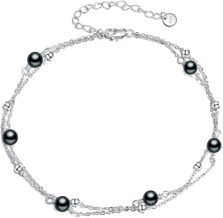 CRMAD Pearl/Moonstone/Larimar/Turquoise/Opal/Black Onyx Bracelet Anklet for Women Sterling Silver Beach Jewelry Gift for Women