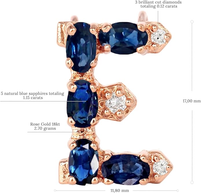 Albert Hern Blue Sapphire Initial Necklace With Diamonds & 18K Gold Chain | Irresistible Letter Pendants Jewelry | Perfect Valentine’s Day, Anniversary & Birthday Gift