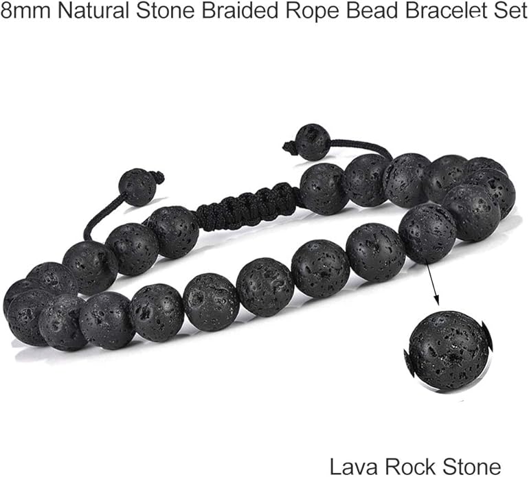 M MOOHAM Natural Stone Bracelets for Men - 8mm Tiger Eye, Matte Agate, Lava Rock - Teen Boys Gifts for Birthday, Anniversary, Christmas