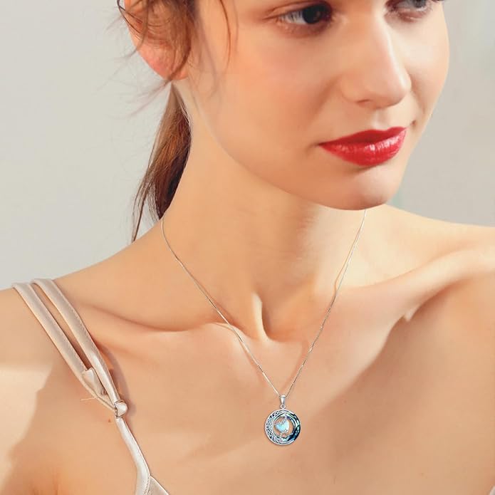 TOUPOP Christmas Gifts Birthstone Necklace 925 Sterling Silver Moon and Star Pendant with Blue Crystal Celtic Moon Jewelry Birthday Gifts for Women Mom Wife Her Daughter