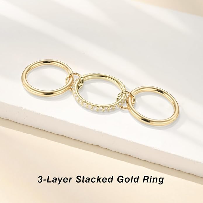 Emibele 14K Gold Plated Stackable Rings for Women, Interlocking Non Tarnish Gold Rings, Silver Dainty Cubic Zirconia Bands, Two-Toned Mixed Metal Stacking Band, Trendy Jewelry Gifts for Women