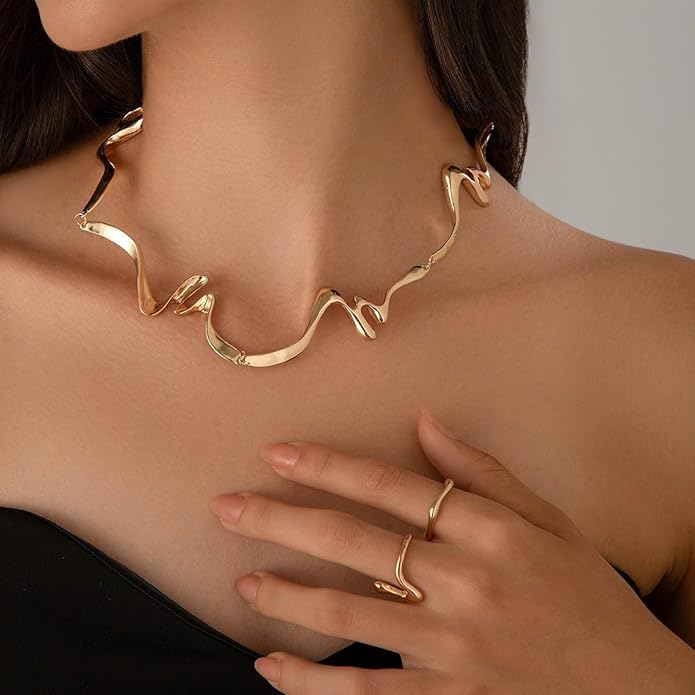 Punk Dripping Water-drop Choker Necklace for Women,Thick Drippy Chain Liquid Metal Collar Necklace Rocker Hip-hop Necklace Cool Metallic Unique Funky Statament Grunge Jewelry