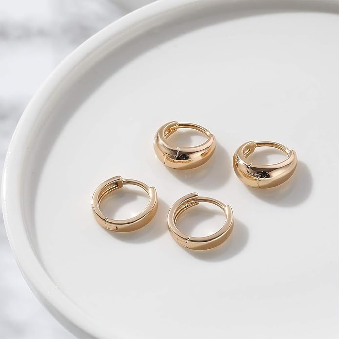 Gold Huggie Hoop Earrings Set for Women Small Chunky Gold Silver Earrings 14K Gold Filled Hypoallergenic Trendy Jewelry Dainty Huggie Earrings