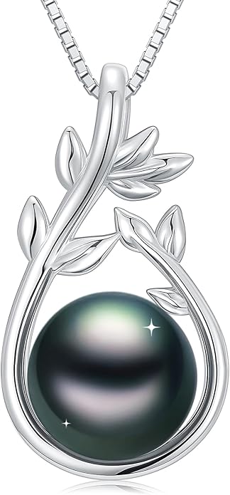 KANNSOAR Tahitian Black Pearl Pendant Necklace AAAA 18K White Gold Plated 925 Sterling Silver Black Pearl Jewelry Gift for Women Mother Wife Her for Anniversary Christmas Birthday