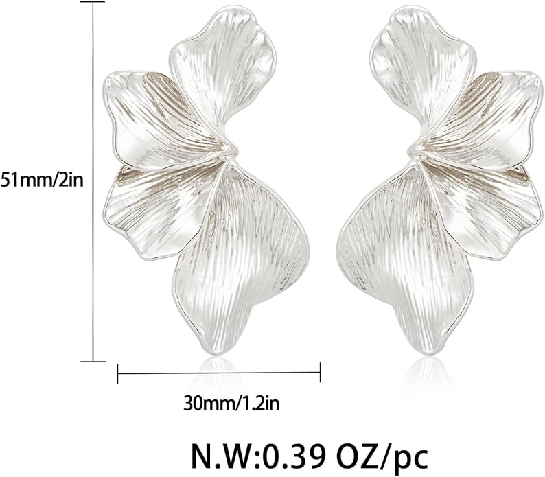 Chunky Gold Statement Earrings For Women Gold Plated Sectored Flower Leaf Shell Angel Wing Earrings Large Stud Earrings Hypoallergenic Earrings