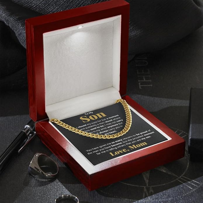 FG Family Gift Mall To My Son From Mom, Son Gifts From Mom and Dad, Mother and Son Necklace, Birthday Gift For My Son Graduation Christmas Cuban Link Chain Necklace Present