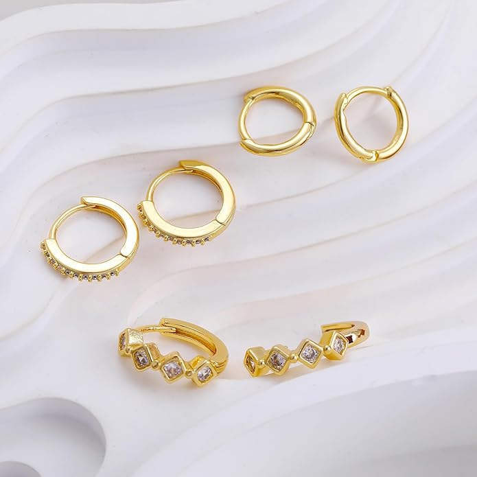 Small Gold Hoop Earrings Set for Women, 14K Gold Plated Lightweight Earrings Sets for Multiple Piercing, Hypoallergenic Huggie Gold Hoops Earrings for Women Jewelry