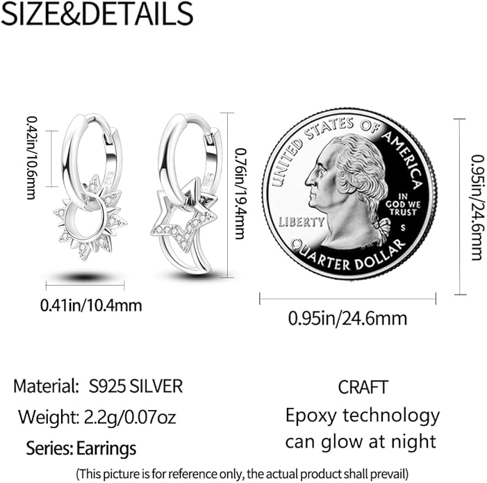 925 Sterling Silver Women Earrings, Sparkling Star and Moon Earrings, Various Hypoallergenic Earrings, Best Gift for Women