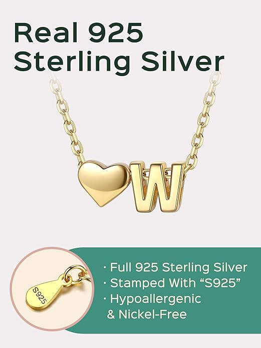 ChicSilver 925 Sterling Silver Heart Initial Necklaces for Women -Dainty Personalized Heart Pendant Letter Alphabet Necklace for Women