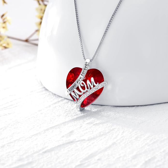 Mothers Day Gifts for Mom s925 Sterling Silver I Love You Forever Love Hear Mon Pendant Necklace with 12 Birthstone Jewelry Birthday Christmas Gifts for Women Grandma Mom Nana From Duaghter Son