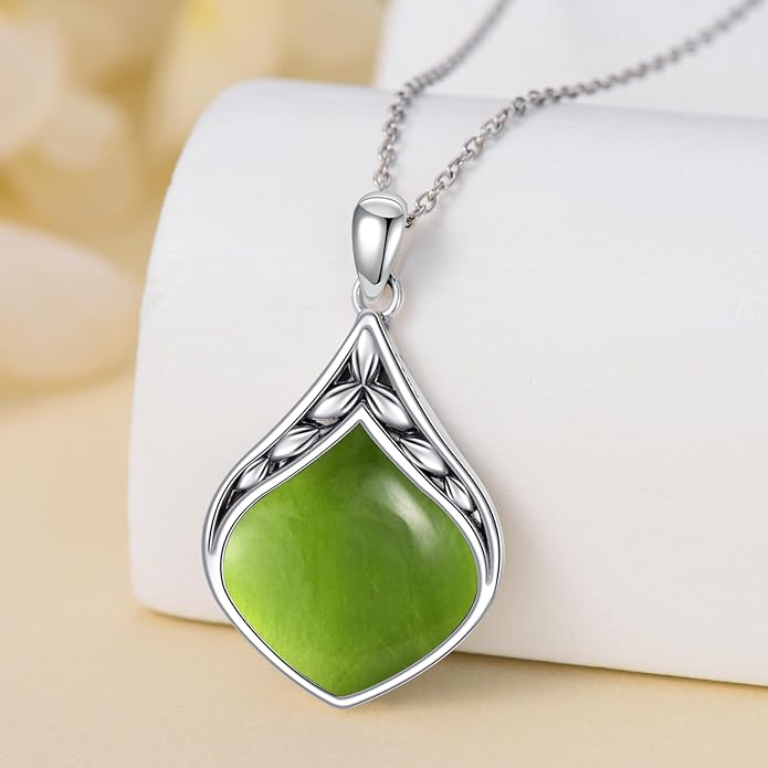Teardrop Necklace 925 Sterling Silver Vintage Natural Gemstone Pendant Jewelry Birthday Christmas Gifts for Women Mom