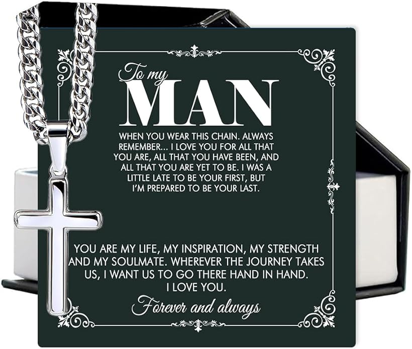 VIRAGIL To My Man Necklace Chain for Men, Silver Stainless Steel Chain Jewelry, Romantic Gift from Partner for Birthday Valentine or Everyday Wear with Meaning
