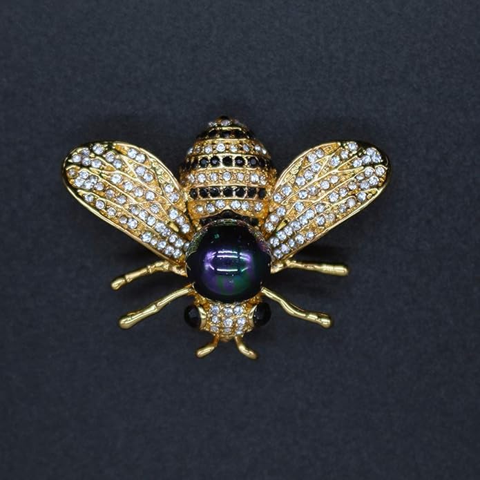 Honey Bee Brooches Crystal Insect Themed Bee Brooch Animal Fashion Shell Pearl Brooch Pin Gold Tone