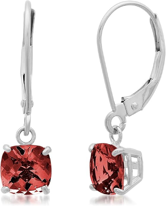 Solid 10K Gold Cushion Cut Dangle Gemstone Earrings for Women | 6mm Gemstone Birthstone Earrings | Checkerboard 10 Karat Gold Dangle Drop Leverback Earring for Women by MAX + STONE