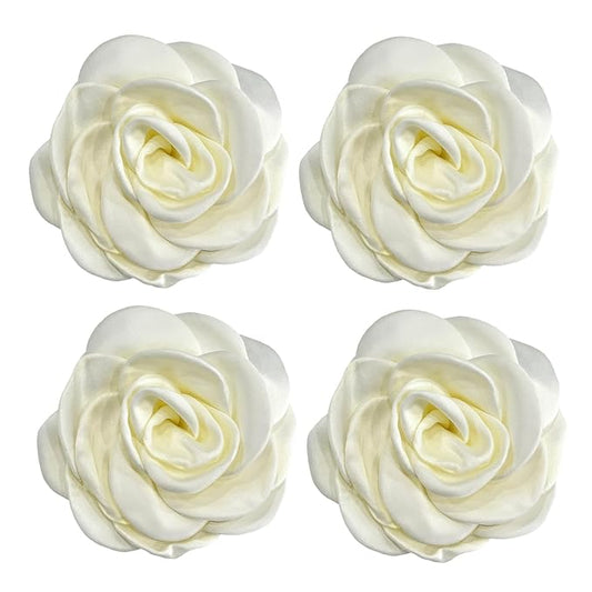 Sanrich Women's Brooches 4pcs Rose Flower Hair Clip Mexican Hair Flowers Clips Hairpin Brooch Tea Party Hats Headpieces (off white)