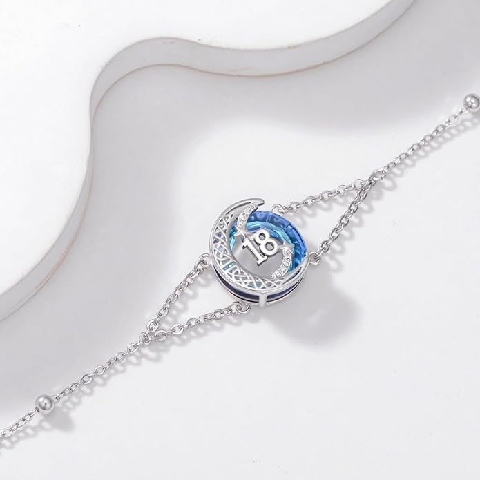 JUSTKIDSTOY Birthday Gifts Bracelet for Women Girls 925 Sterling Silver Celtic Moon Star Bracelets with Blue Crystal Pendant Jewelry for Sister Friends