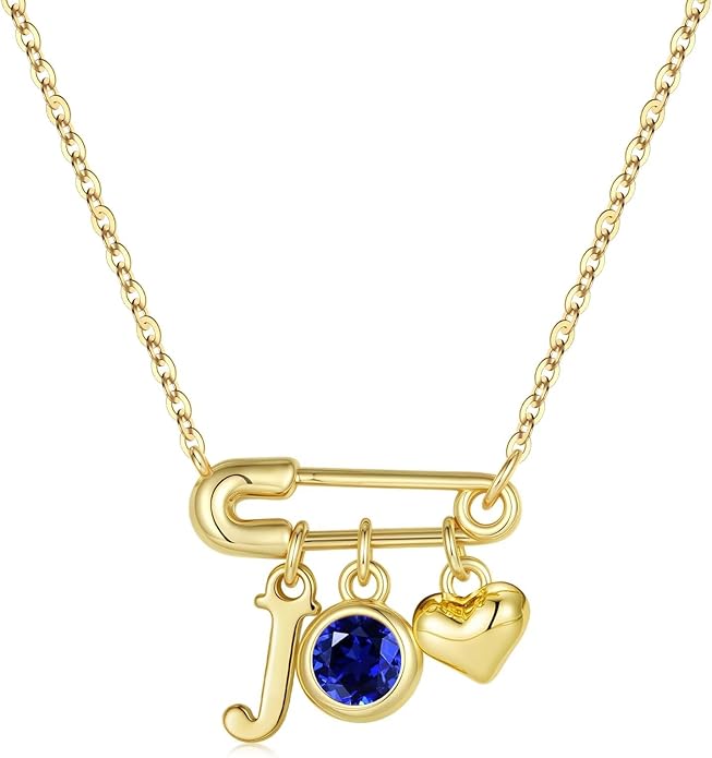 MONOOC Christmas Gifts for Women Girls - 14K-Gold-Plated Dainty Paperclip Heart Initial Necklace Birthstone Necklace Jewelry Birthday Gifts for Women Her Mom Friend Wife Sister