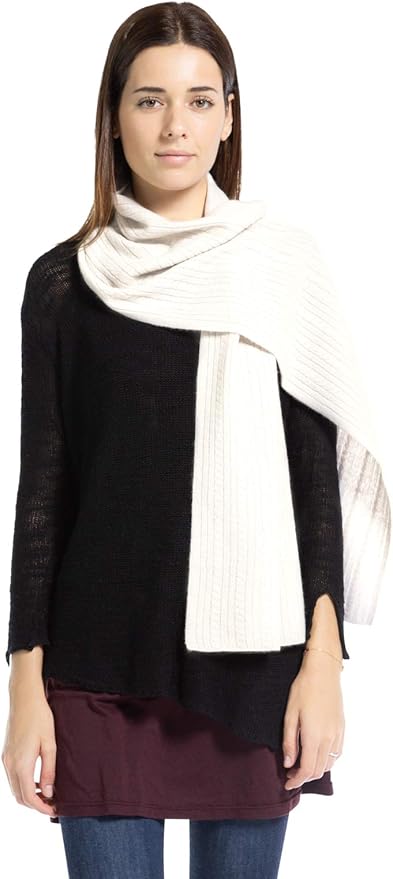 Fishers Finery Women's Cozy Cashmere Cable Knitted Winter Scarf | Black Label Box