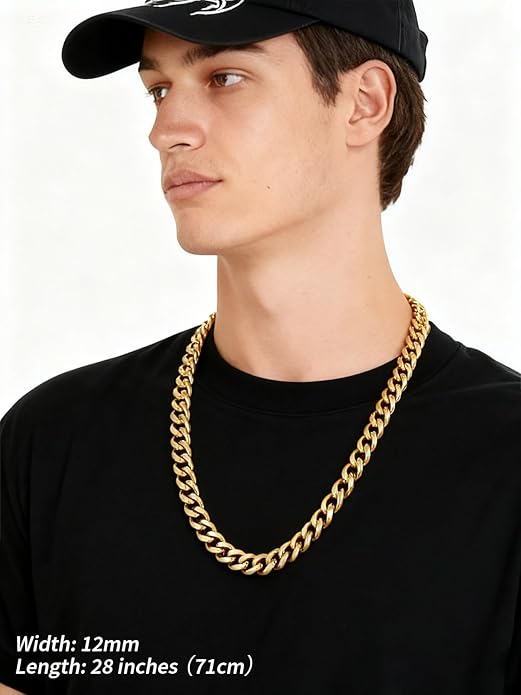 FindChic Cuban Link Chain for Men, 6/9/12mm Necklace Chain, Black/Gold Plated/Stainless Steel Necklace, Hypoallergenic & Tarnish-Proof Men's Jewelry Hip Hop Accessories, 18-30" Length Options