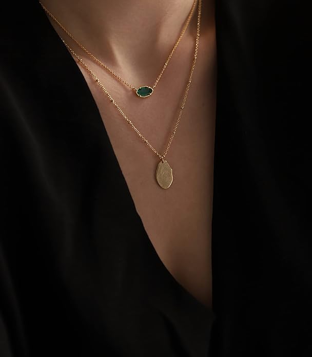 OZEL JEWELRY & GIFT Layered Gold Necklaces for Women - Crystal Colorful Delicate Cutting Pendant Necklace - 18K Gold Plated - Birthday Gifts (Made in Korea)