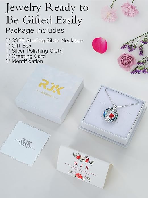TOUPOP Tree of Life Birthstone Necklace 925 Sterling Silver Pendant Austrian Crystal Jewelry Anniversary Birthday Christmas Gifts for Women Mom Her Wife