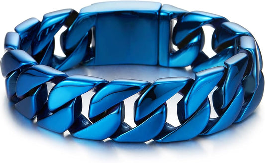 COOLSTEELANDBEYOND Mens Stainless Steel Large Curb Chain Link Bracelet Solid Curb Chain Wristband Biker Punk Jewelry Masculine Accessory