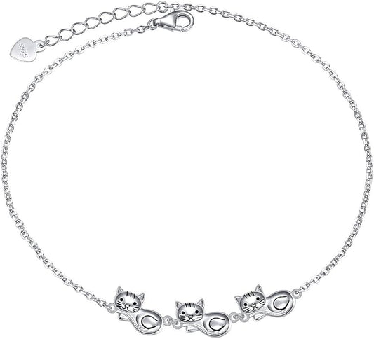 Anklet for Women S925 Sterling Silver Adjustable Foot Evil Eye Starfish Heart Bead Butterfly Celtic Knot Cross Multilayer Layered Ankle Bracelet Jewelry