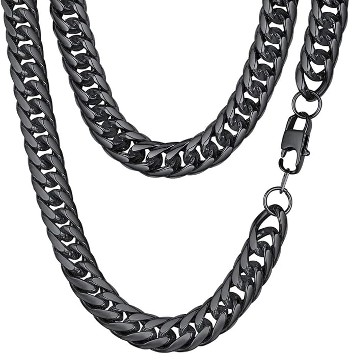 FindChic Men Curb Chain Necklace 18K Gold Plated/Stainless Steel/Black Chunky Double Tight Cuban Link Hip Hop Neck Chains for Men Boys 3.5MM/5MM/6MM/7MM/9MM/12MM 14''-30'' 8 Length Options (Send Gift Box)