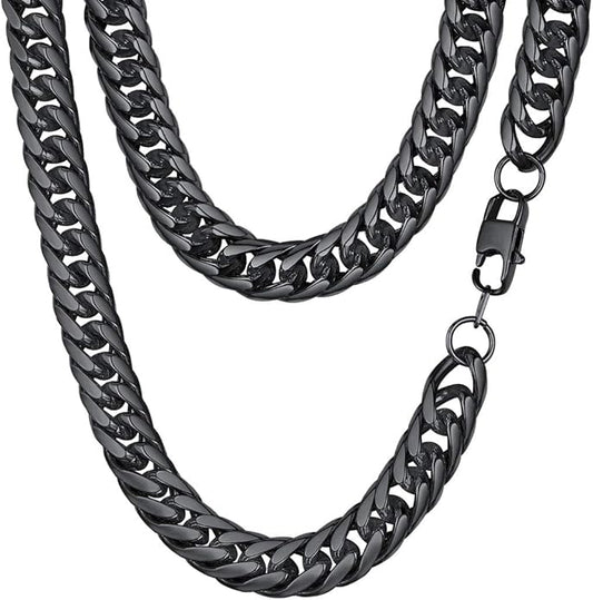 FindChic Men Curb Chain Necklace 18K Gold Plated/Stainless Steel/Black Chunky Double Tight Cuban Link Hip Hop Neck Chains for Men Boys 3.5MM/5MM/6MM/7MM/9MM/12MM 14''-30'' 8 Length Options (Send Gift Box)