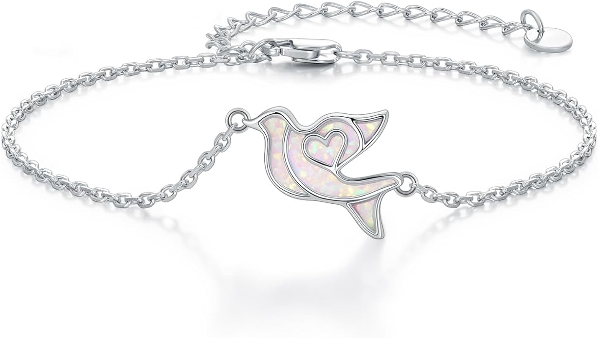 Butterfly/Phoenix/Dove/Dragonfly/Hummingbird Bracelet for Women 925 Sterling Silver Opal Bracelet Dainty Link Jewelry Birthday Christmas Gifts for Women Her