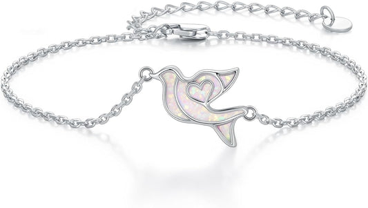 Butterfly/Phoenix/Dove/Dragonfly/Hummingbird Bracelet for Women 925 Sterling Silver Opal Bracelet Dainty Link Jewelry Birthday Christmas Gifts for Women Her