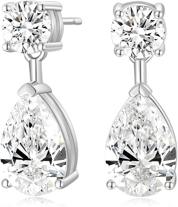 EAMTI Teardrop Wedding Earrings for Women Cubic Zirconia Dangle Bridal Earrings 925 Sterling Silver Post Pear Cut Earring for Prom Bridesmaid
