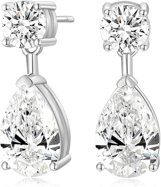 EAMTI Teardrop Wedding Earrings for Women Cubic Zirconia Dangle Bridal Earrings 925 Sterling Silver Post Pear Cut Earring for Prom Bridesmaid