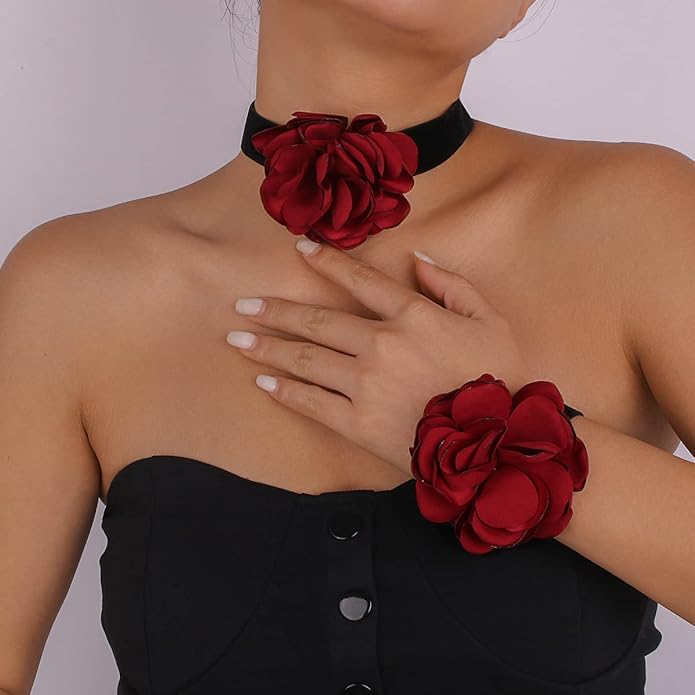 Flower Choker Necklace for Women Vintage Rose Flower Necklace Velvet Ribbon Camellia Floral Choker Necklaces Elegant Summer Necklace Jewelry for Retro Weddings 90s Costume Parties Holiday