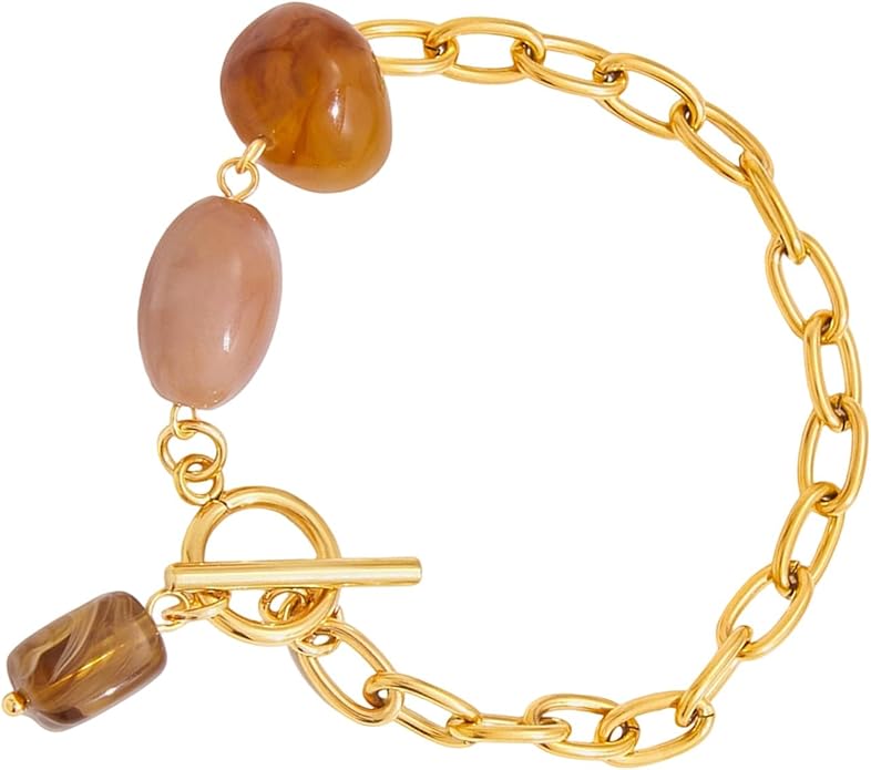 Stylish Pattern Bracelet Mixing Resin Colors With Stainless Steel Everyday Jewelry Colorful Resin Stainless Steel Bracelet