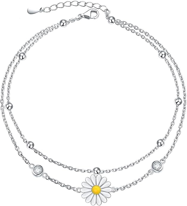 Anklets for Women 925 Sterling Silver Charm Layered Simulated Opal/Moonstone/Daisy/Infinity Summer Beach Ankle Bracelet Foot Chain Jewelry Birthday Valentine's Day Mother's Day Gift