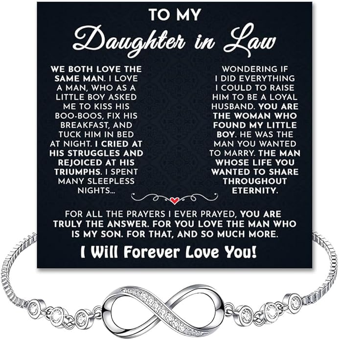 To My Beautiful Daughter In Law Bracelet From Mother-In-Law, Daughter In Law Birthday Gifts, Infinity Star Heart Bracelet For Her With Heartfelt Message Card & Elegant Box, Bonus Daughters Bracelets