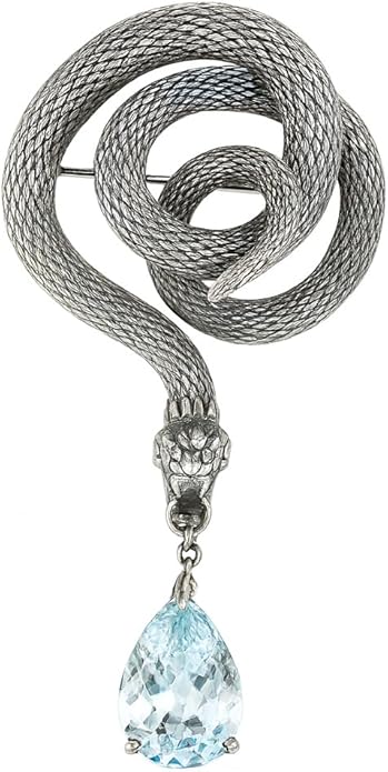 Snake Brooch with Aquamarine Crystal | Gothic Fashion Jewelry Pin | Vintage Style Statement Accessory for Women & Men